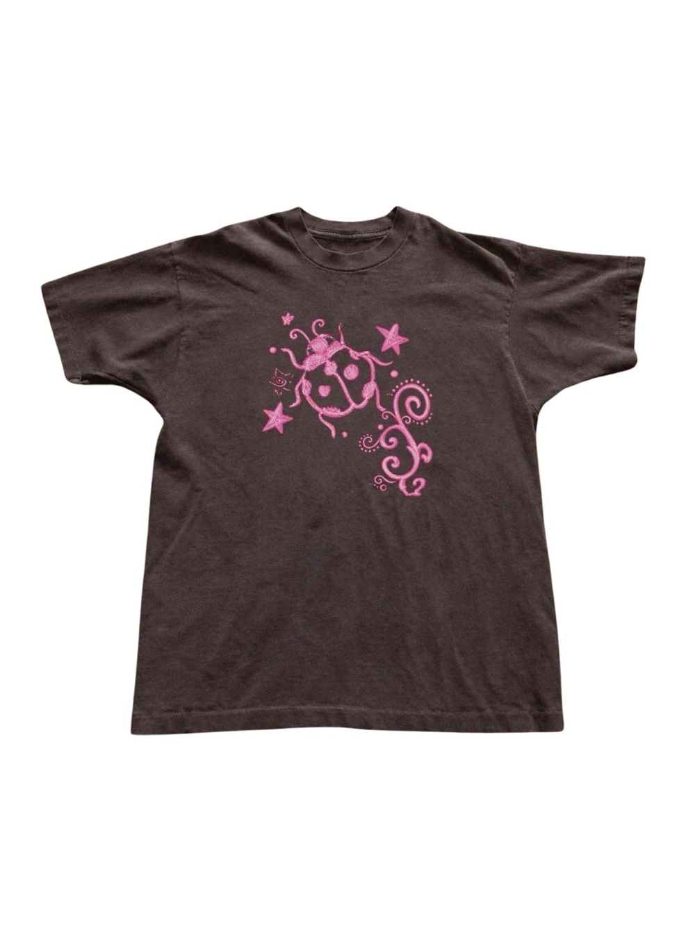 Gildan Brown T-Shirt with Pink Ladybug Graphic